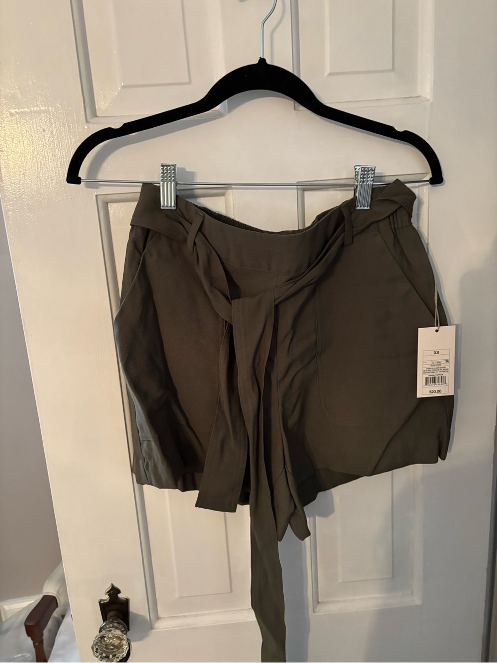 High-Waist Tie Front Shorts - Olive NWT
